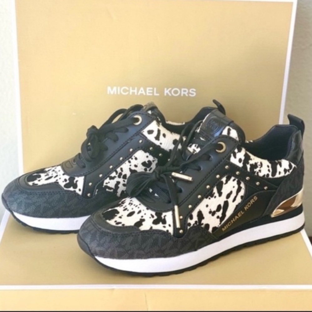 Michael Kors Black and White Cow Patterned Sneakers - Picture 3 of 7